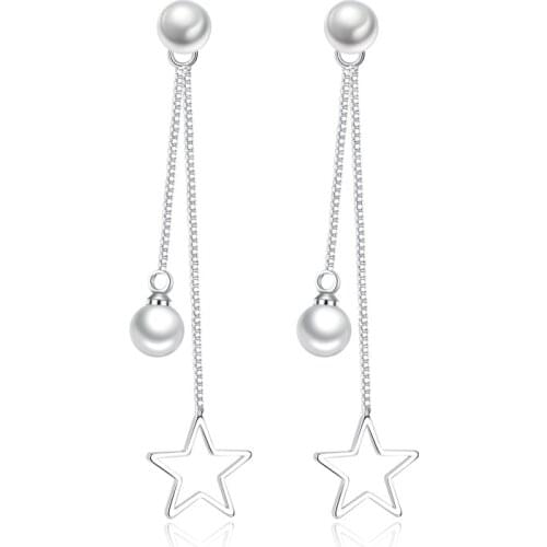 Hot Sale Wholesale New Fashion Pearl Star Design 925 Sterling silver Long Stud Earrings for Women Jewelry Christmas Gift