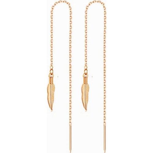 Korea Fashion Long Chain Feather Dangle Drop Earrings For Women Girls Female Stainless Steeel Long Tassel Earrings Jewelry