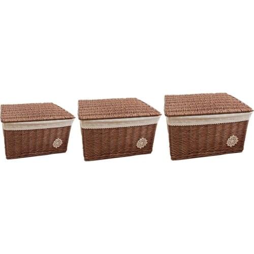 Rattan Storage Box with Lid Seagrass Woven Storage Basket Handmade Basket Cosmetic Wicker Container