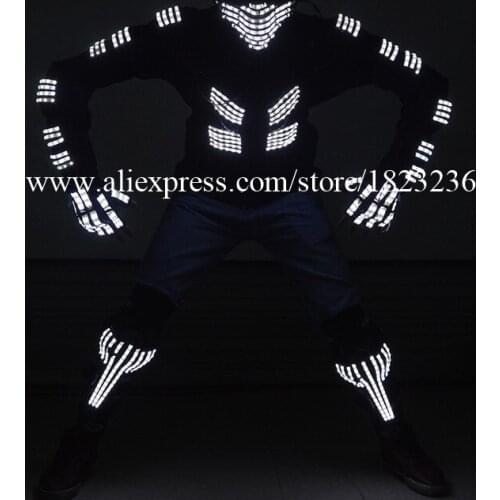 Cool LED Luminous Set Costume Kneepad Mask Gloves Ballroom Dance Wear Stage Performance Props For Party Show