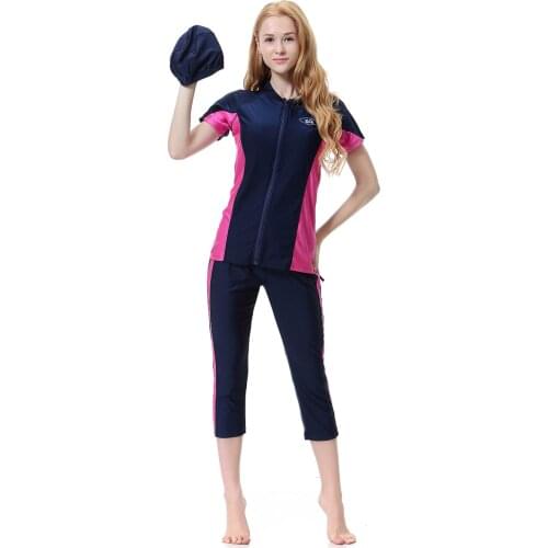 Swimsuit Hijab 3 Colors Islamitische Zwemkleding 2 Pieces Plus Size Burkini for Girl Short Sleeve Modest Swimwear Moslim Zwempak