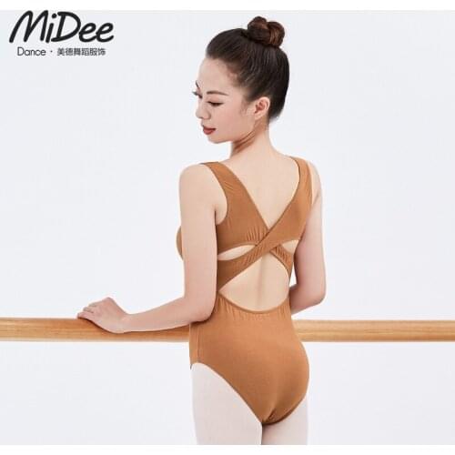 MiDee Classical Dance Leotard for Gymnastics Girls Sleeveless Cross Back Women Ballet Class Training Cloths Ballerina Dance Wear