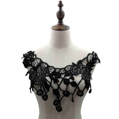Lastest Black PU Floral Embroidery 3d Flowers Lace Collar Applique Dress Guipure Lace Fabric For DIY Handicraft Sewing Supplies
