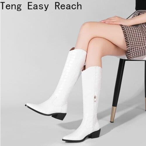 Fashion Cowboy Boots Women Shoes 2021 Winter Knee High Boots Snake Leather Water-proof Western Womens High Boots Sexy