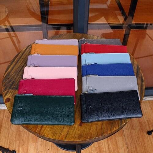 2018 Fashion Leather Long Purse Zipper Thin hand Cowhide Wallet Women Long Wallet Vintage Lady Solid