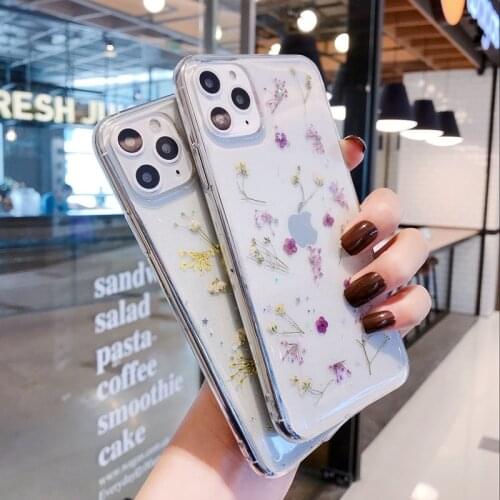 Fashion Dry Flower Transparent Phone Case For iphone 12 mini 11 Pro Max XS Max X XR 7 8 plus SE 2020 Soft Shockproof Cases Cover
