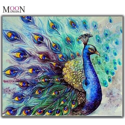 MOONCRESIN Diamond Painting Cross Stitch Peacock Animal Diy Diamond Embroidery Full Square & Round Diamond Mosaic Decoration Kit