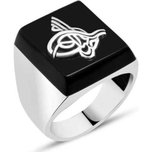 Onix Stone Monogram Sterling Silver Men 'S Ring