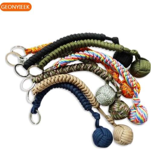Outdoor Security Protection Black Monkey Fist Steel Ball For Girl Bearing Self Defense Lanyard Survival Key Chain Broken Windows