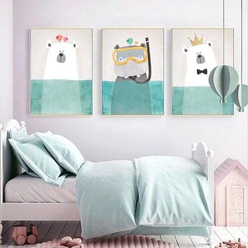 Lovely Bear Nursery Wall Art Canvas Painting Nordic Posters and Prints Wall Pictures for Living Room Baby Kids Room Decoration