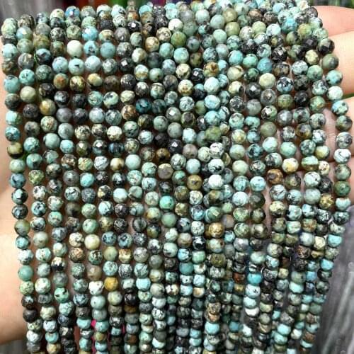 Natural 2 3 4mm Faceted African Turquoises Stone Round Loose Spacer Bead For Jewelry Making Charm DIY Bracelet Accessories 15