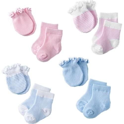 2020 New 4 Pairs Children Kids Baby Newborn Socks Gloves Anti-scratch Breathable Elasticity Protection Face Mittens Shower Gift