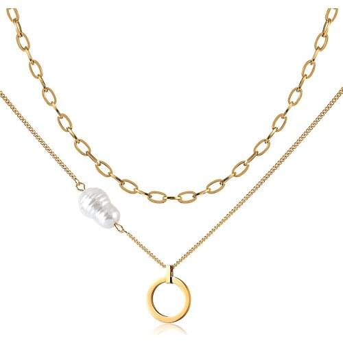 New Stainless Steel Floating Locket Chains Necklace Chain Round Pendant Fashion Shaped Women Plated Gold Pearl Necklace