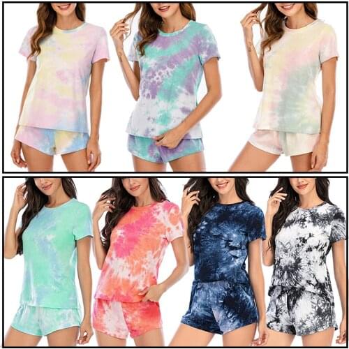 2020Spring and Summer New Womens Pajamas Tie-dye Short-sleeved Shorts Gradient Casual Home Wear Pijamas Women Pajamas for Women