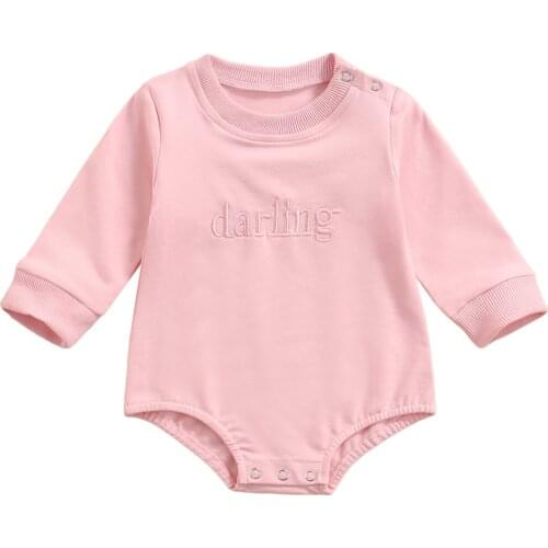 Newborn Baby Clothes Autumn Casual Romper Toddler Letter Embroidery Long Sleeve Round Neck Romper