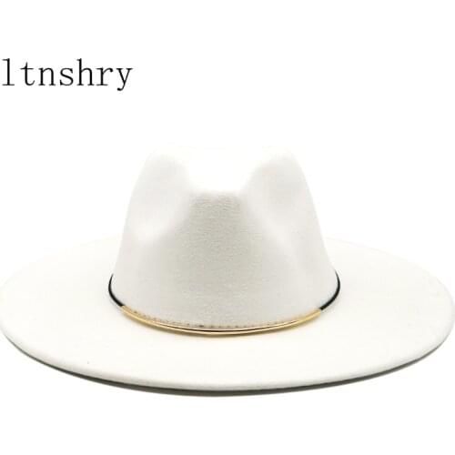 Autumn Winter Simple British Style wool 9CM Wide Brim Big Fedoras Ladies hat solid Classic fedoras cap men women panama jazz hat