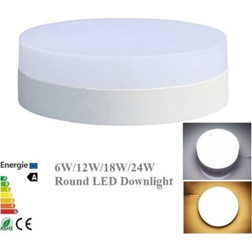 No Cut Ceiling LED Light 6W 12W 18W 24W Round Panel Ceiling Lamp Surface Down Light AC86-265V Warm White Cold White