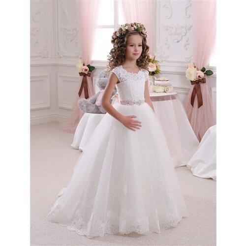 Custom fashionable style spot lace bow tie girl fluffy children flower children dress