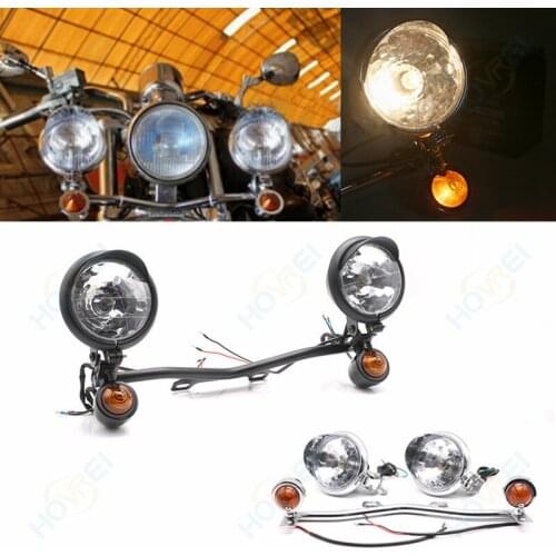 Retro Motorcycle Front Fog Spotlight Passing Lamp Mount Turn Signal Light Bar bracket assembly For Harley honda custom