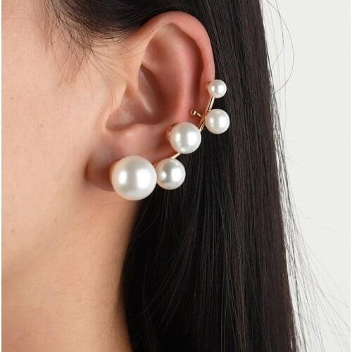 Retro Elegant Metal Inlaid Pearl Long Earrings for Women Fashion Jewelry Simple Geometric Pearl Clip Earrings Wedding Party Girl