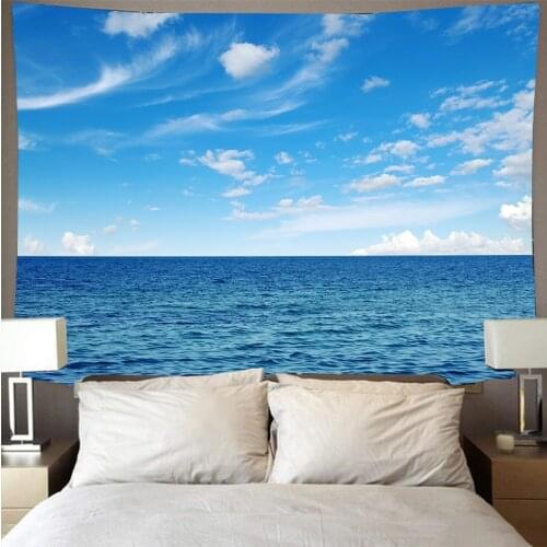 Blue sea calm sea landscape style tapestry psychedelic wall hanging hippie bedroom decoration tapestry polyester yoga