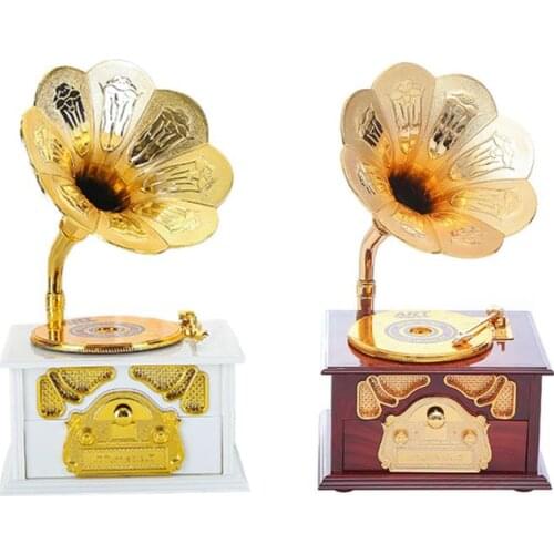 Retro Folding Classical Trumpet Horn Gramophone Disc Phonograph Music Box Jewelry Make up Case Home Decor Brithday Gift