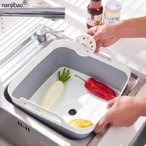 Foldable Storage Basket Plastic Wash Vegetable Fruit Basket Portable Laundry Basket Kitchen Cleaning Tools Bathroom Accessories