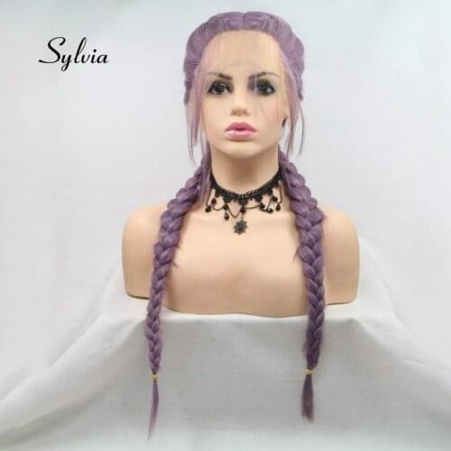 Sylvia Mixed Purple Wig Double Braid Hair With Baby Hair Synthetic Braid Lace Front Wigs Heat Resistant Fiber Hair Middle Part