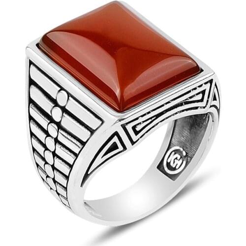 Turkish Handmade Silver Agate Stone Mens Ring
