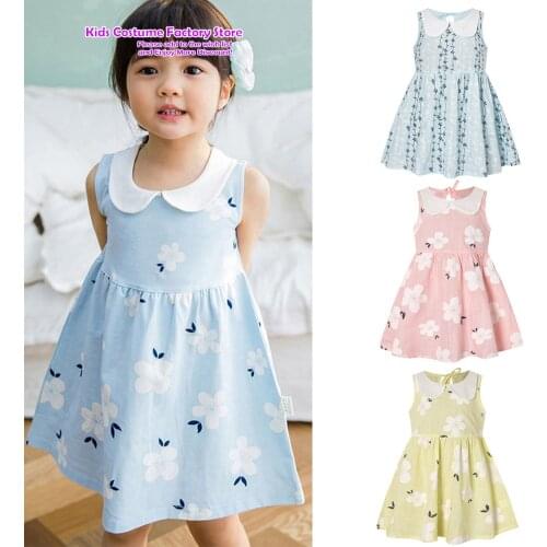 Spring Autumn Girls Dress Cotton Sleeveless Childrens Printed Doll Collar Casual Dress Floral Kids Dresses Fashion Clothing