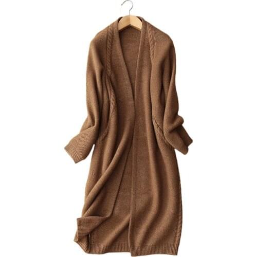 Yak villi thick knit women fashion boutique long cardigan sweater coat caramel 2color EU/S-XL