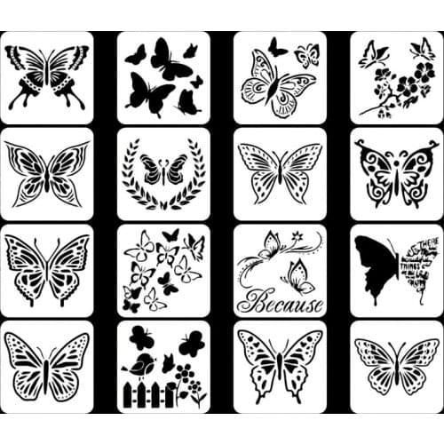 Y5GE Pack of 16 Spring Butterfly Template Stencils for Painting on Wood Wall Glass