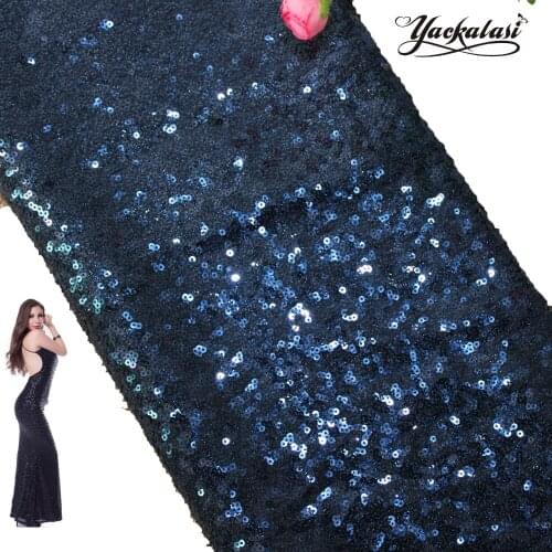 YACKALASI Sequined Lace Fabric Navy Blue Allovered Sequin Embroidered Fabric Night Dress Fabrics Christmas Decoration 130CM