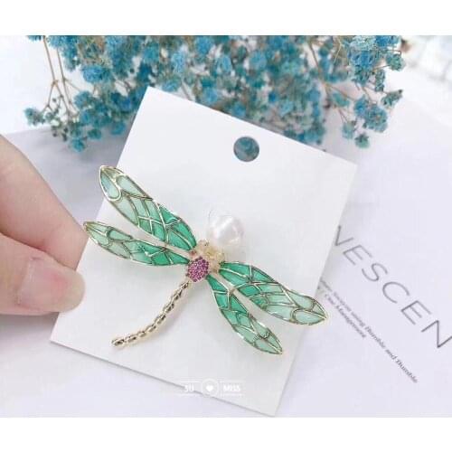 CZ Crystal Vintage Enamel Dragonfly Brooches for Women Large Insect Brooch Pin Fashion Dress Coat Accessories Cute Jewelry