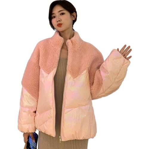 2020 Winter Jacket Women Imitation Lamb Down Splicing Cotton Coat Harajuku Dames Jassen Winter Veste Femme Parka Snow Outwear