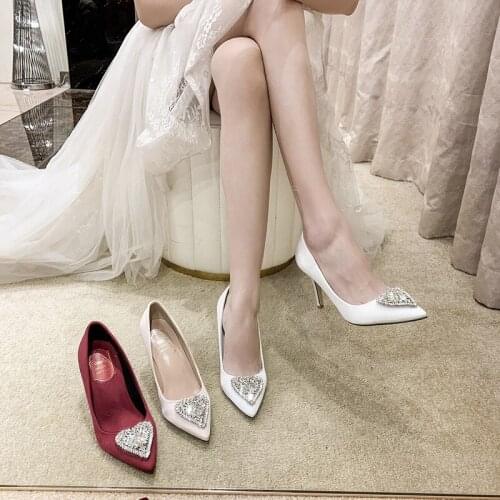 Wedding shoes women 2021 new champagne gold dress bridesmaid high heel shoes crystal white wedding dress shoes wine red