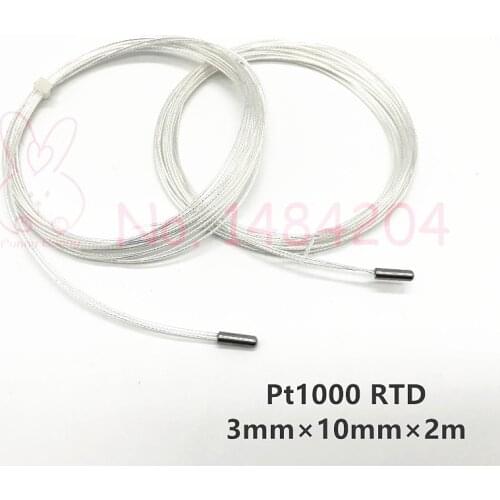 2 PCS PT1000 Probe 3mm*10mm Platinum Resistance RTD Sensor 2 Meter Two Wires FEP Cable Temperature Detector Max. 300 Degree