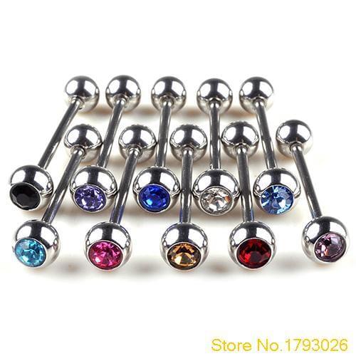 10Pcs Lots Mixed Logo Ball Fashion Stainless Steel Tongue Rings Barbell Piercing 4T78