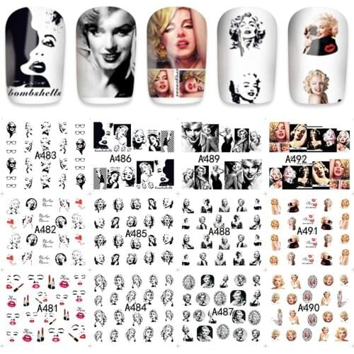 12PCS Hollywood star design nails water decals nail art decorations stickers full cover nail wraps marilyn monroe