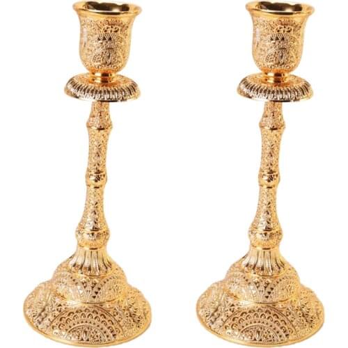 2pcs Candelabra with Single Arm Alloy Candle Stand for Birthday Wedding Events, Gold Color