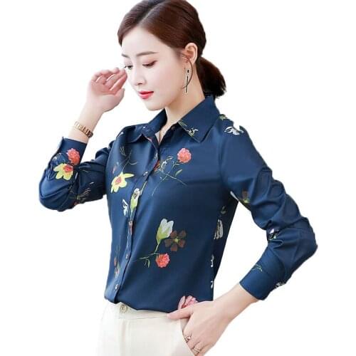 2021 Summer Women Print Shirts Bottoming Elegant Tops Chiffon Shirt Single-Breasted Cardigan Female Long Sleeve T-Shirt Blouse