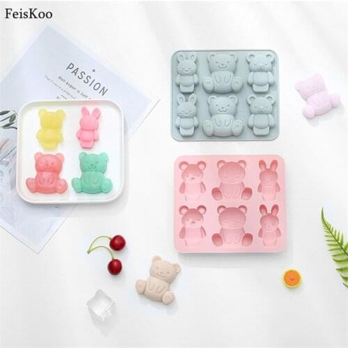 3D Rabbit Bear Silicone Mold Cartoon Chocolate Mold Cake Decorating Tools DIY Tray Fondant Candy Molds Jelly Cookie Baking Mould