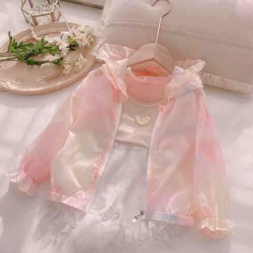 4-12 Year Summer Childrens Hooded Sun Protection Clothing Outwear Jacket Girls Wing Long Sleeved Air Conditioning Cardigan