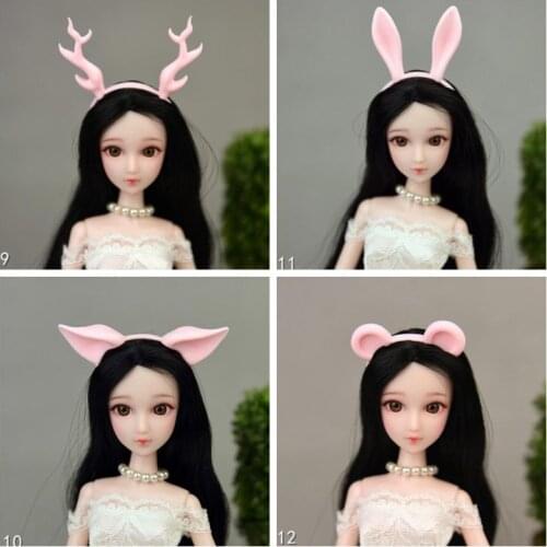 4pcs/lot Pink 11.5" Doll Plastic Animal Ear Hairpin Headband Tiara For Barbie Accessories Hair Hoop Headwear 1/6 Dollhouse Toys