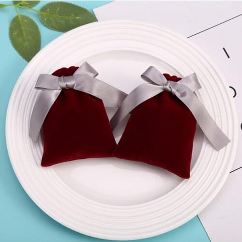 50 Velvet Jewelry Packaging Bags 7cmx9cm Custom Small Pouches with Ribbon Chic Wedding Candy Bags