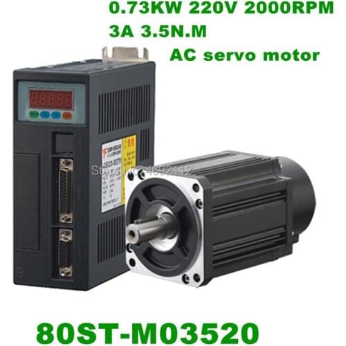 80ST-M03520 220V 730W AC Servo motor 3.5N.M. 2000RPM 0.73KW Single-Phase ac drive permanent magnet Matched Driver