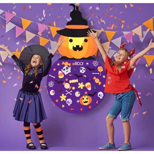Besegad Kids DIY Felt Pumpkin Witch Wall Hanging Decoration with 49pcs Detachable Ornaments for Gifts Halloween Party Supplies