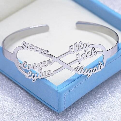 3UMeter Custom Name Bracelet with infinitely Personalized Custom Cuff Bangles Women Men Rose Gold Stainless Steel Jewelry Gifts