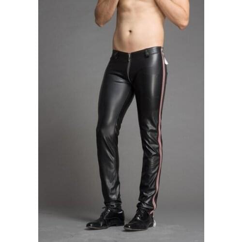 Pants Men Leggings Zipper Elastic Leather Pants Mens Nightclubs Bars Black Red Trousers Performances Size 29-39 Exclusive New
