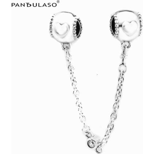 Beads For Jewelry Making Embossed Hearts Safety Chain Fits European Charms Bracelets Woman DIY Sterling Silver Jewelry